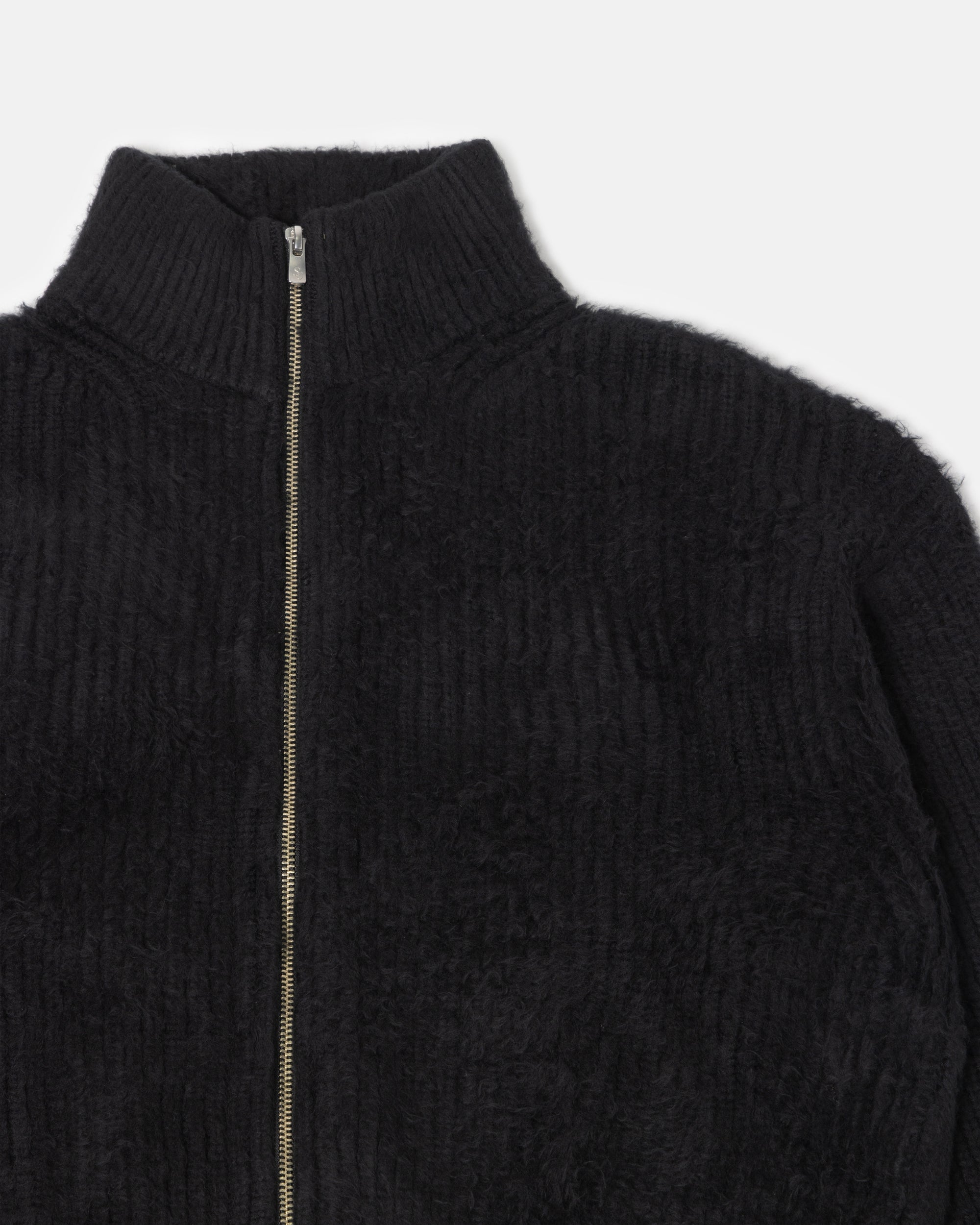 BRUSHED COTTON DRIVERS KNIT SWEATER BLACK
