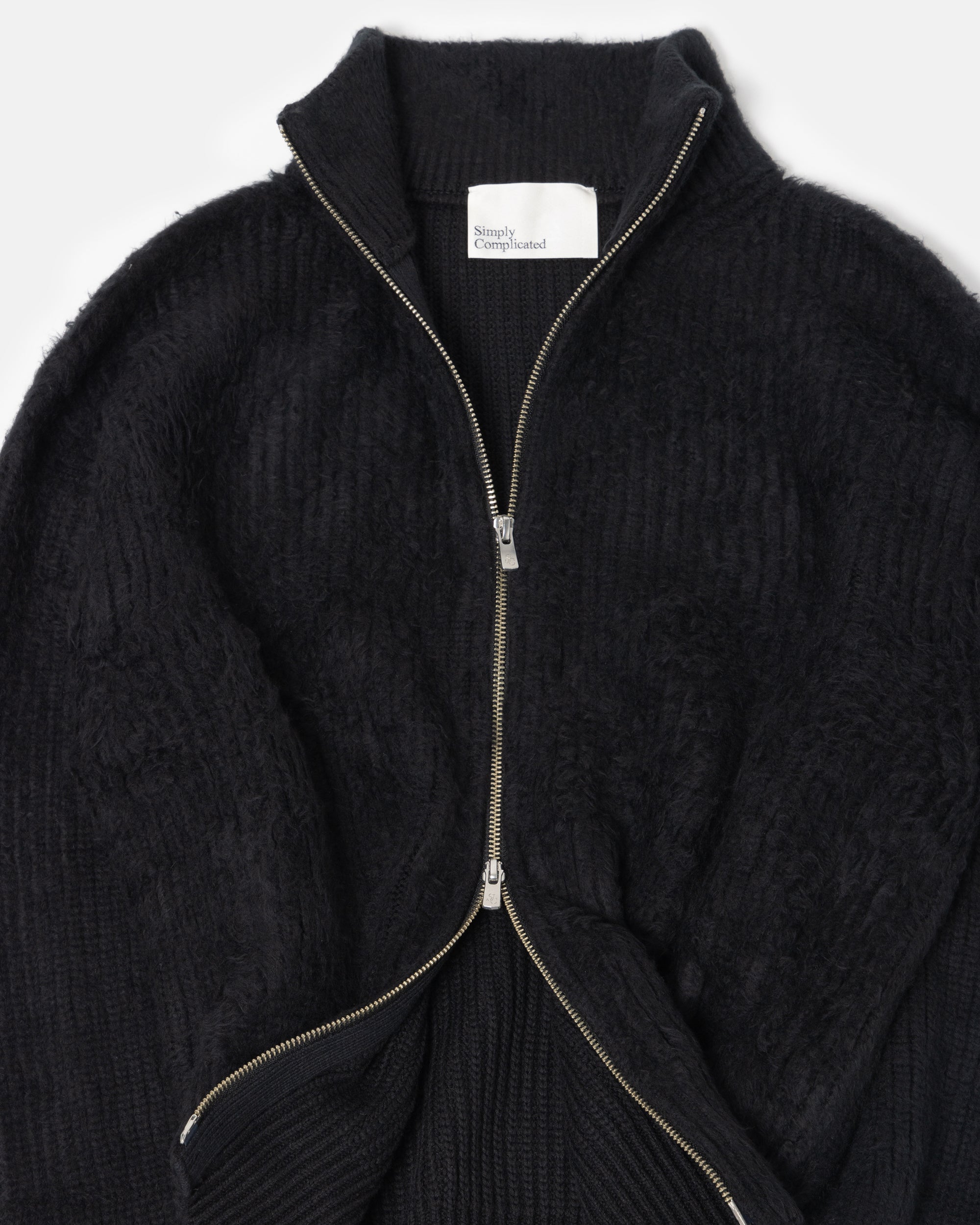BRUSHED COTTON DRIVERS KNIT SWEATER BLACK
