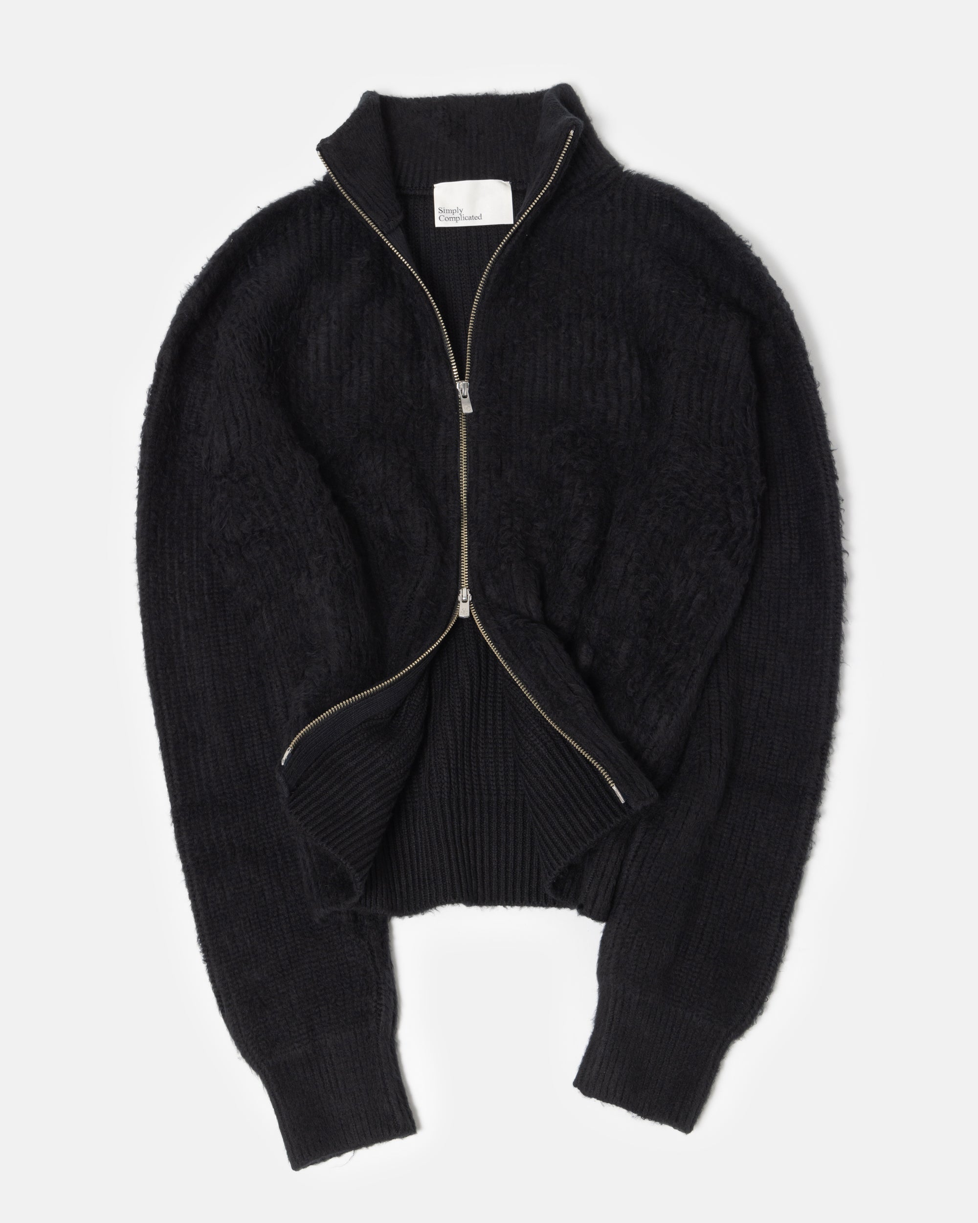 BRUSHED COTTON DRIVERS KNIT SWEATER BLACK