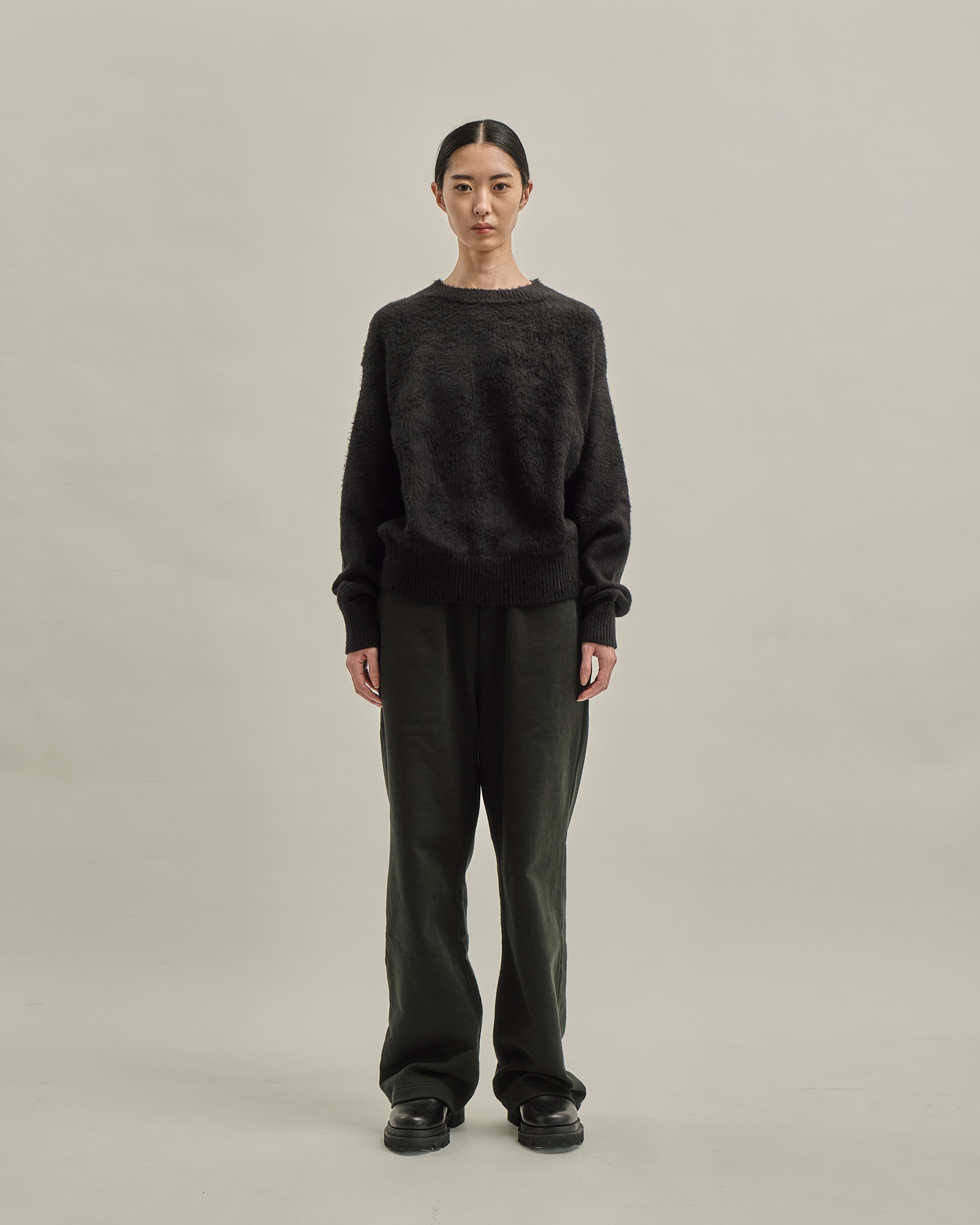 BRUSHED COTTON P/O KNIT SWEATER BLACK