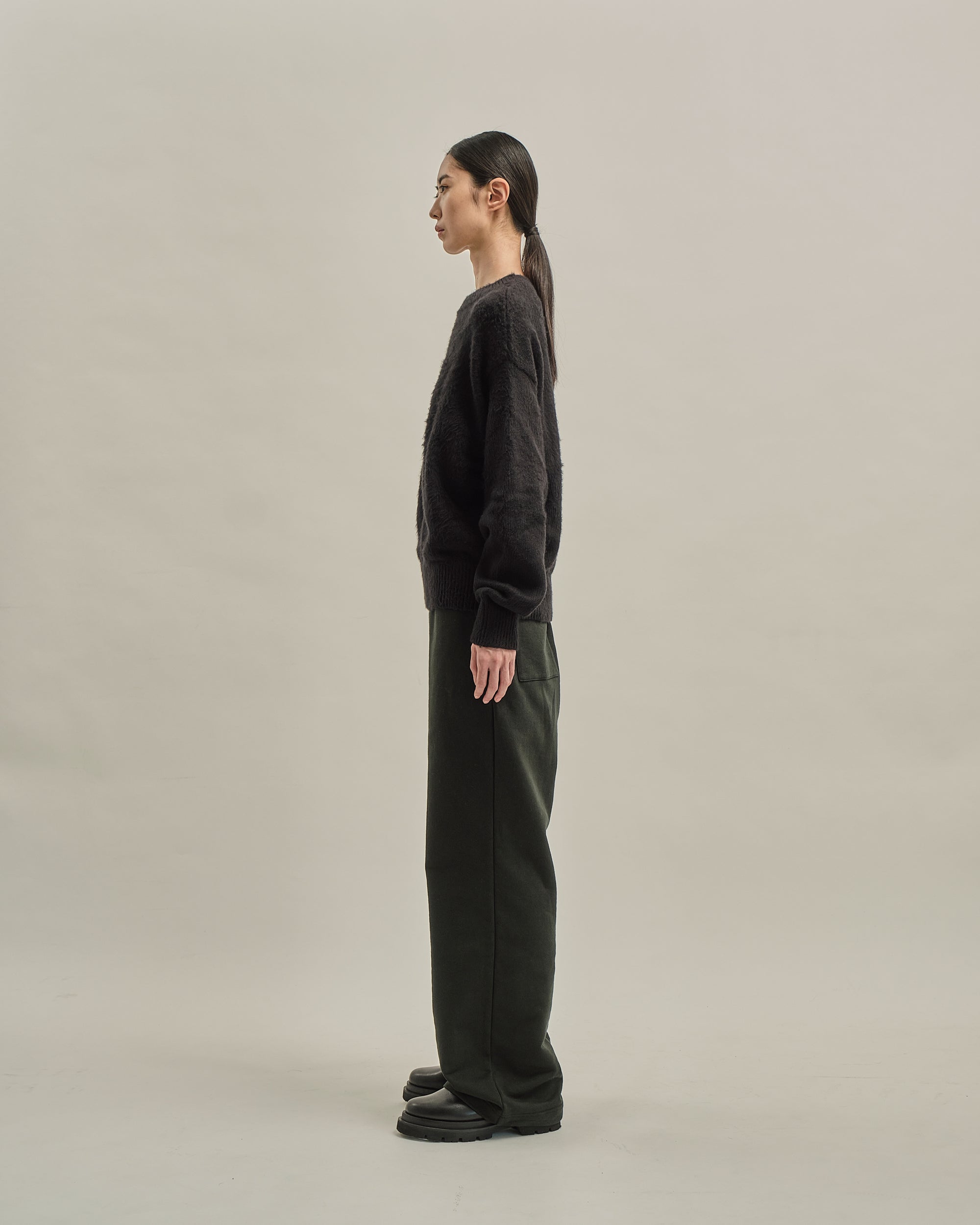 BRUSHED COTTON P/O KNIT SWEATER BLACK