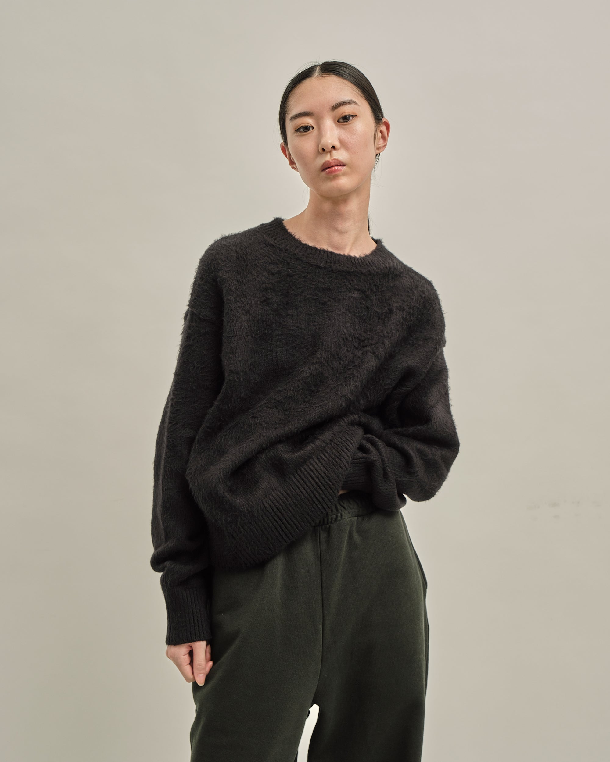 BRUSHED COTTON P/O KNIT SWEATER BLACK