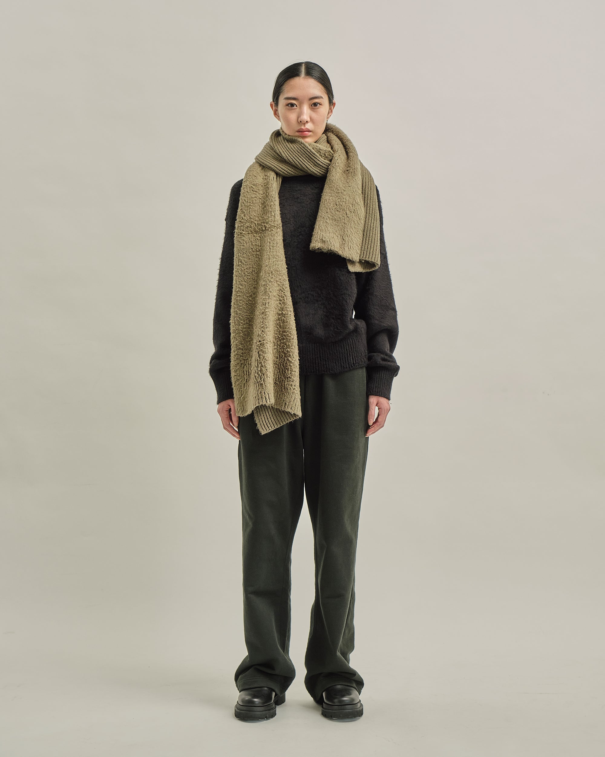 BRUSHED COTTON KNIT SCARF OLIVE