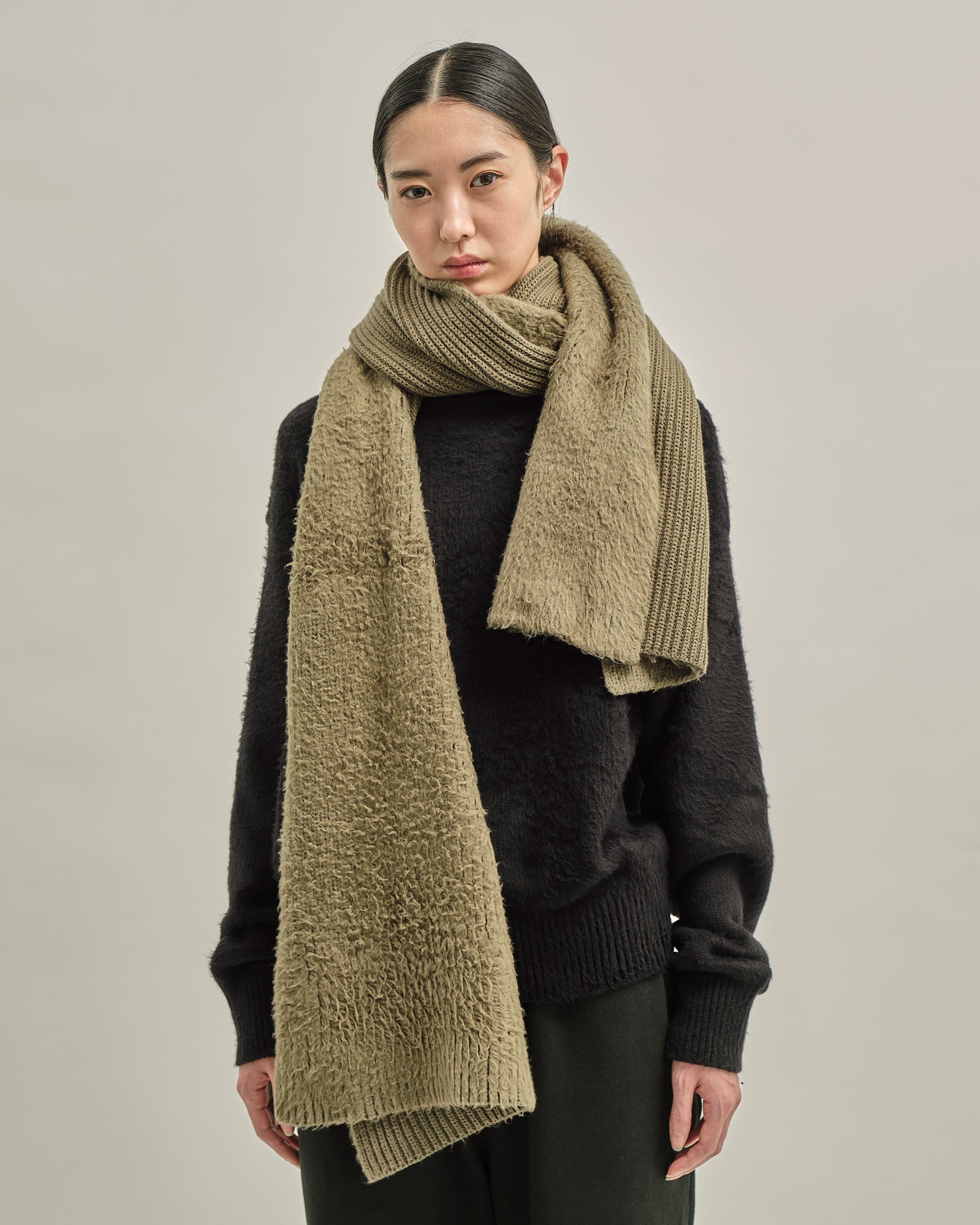 BRUSHED COTTON KNIT SCARF OLIVE