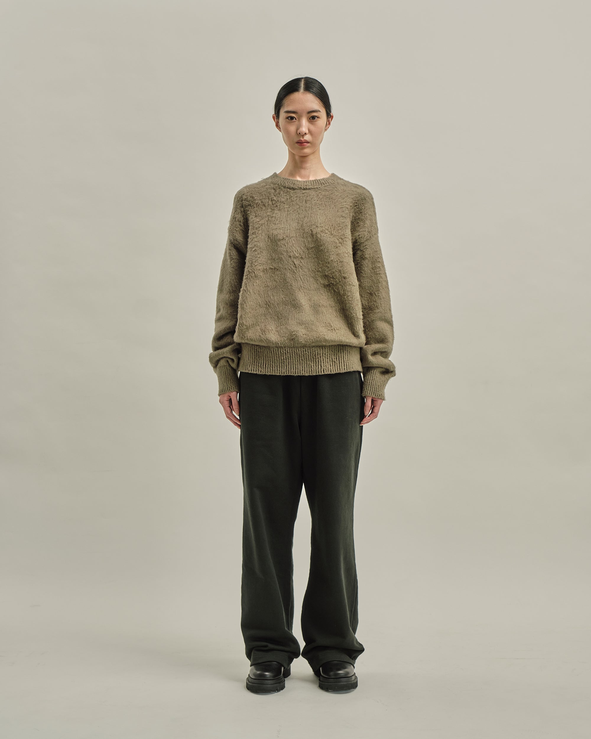 BRUSHED COTTON P/O KNIT SWEATER OLIVE