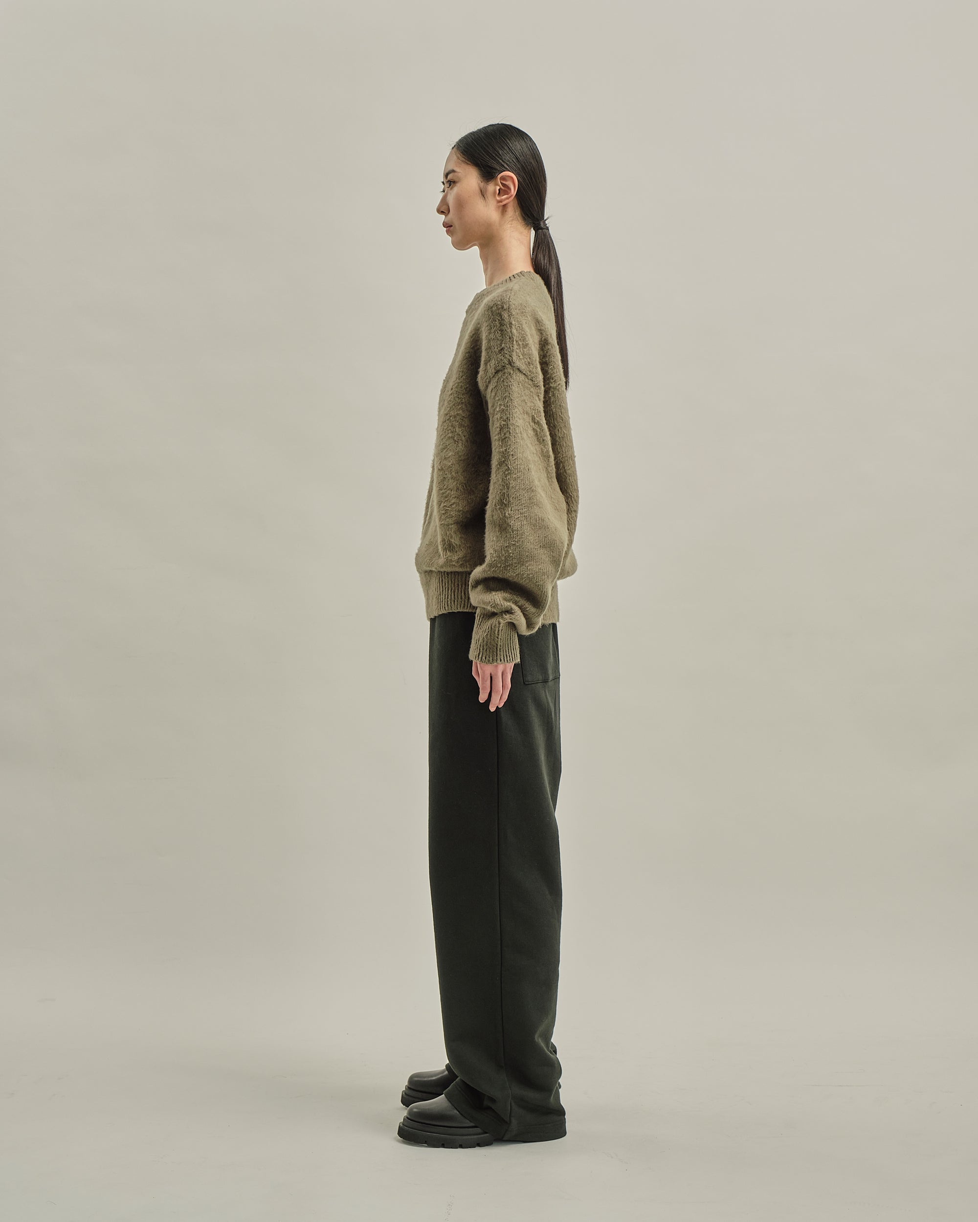BRUSHED COTTON P/O KNIT SWEATER OLIVE