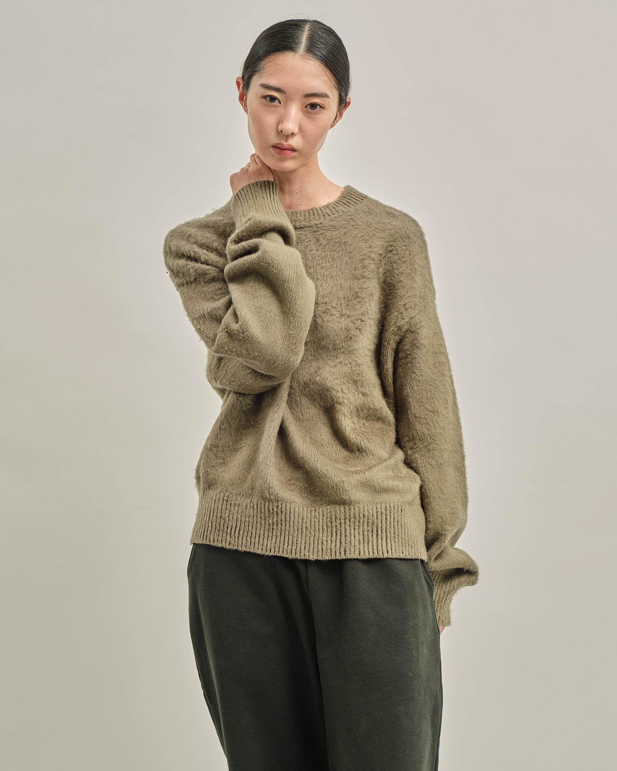 BRUSHED COTTON P/O KNIT SWEATER OLIVE