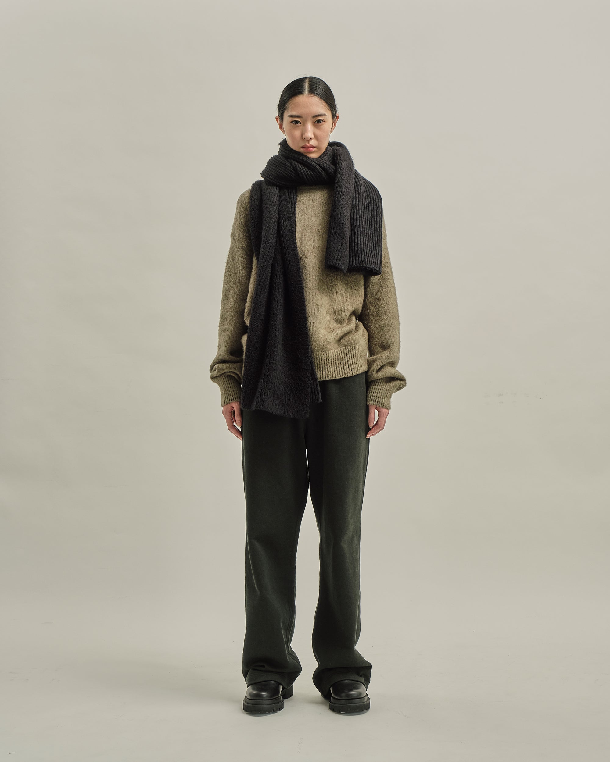 BRUSHED COTTON KNIT SCARF BLACK