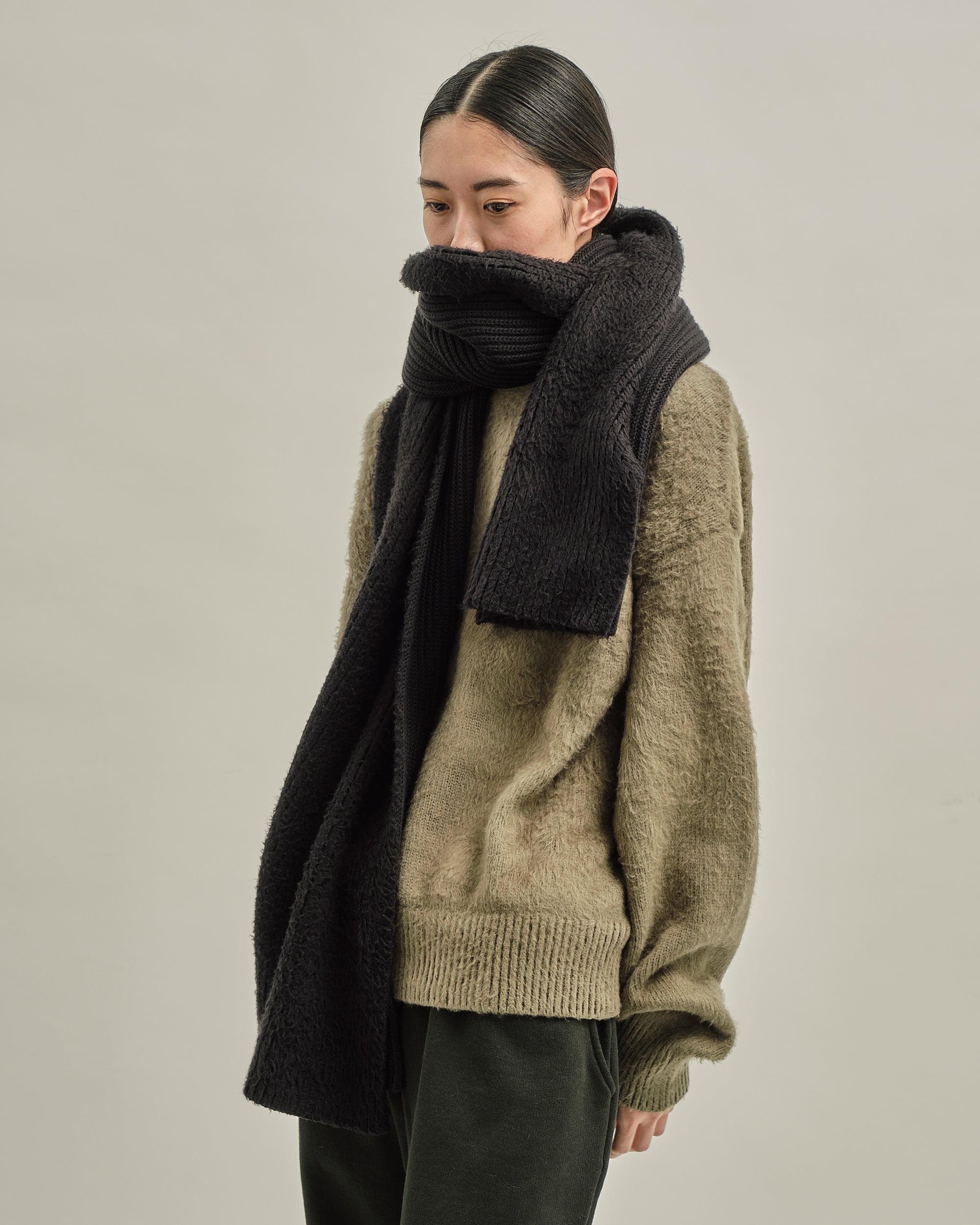 BRUSHED COTTON KNIT SCARF BLACK