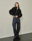 BRUSHED COTTON DRIVERS KNIT SWEATER BLACK