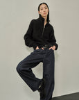 BRUSHED COTTON DRIVERS KNIT SWEATER BLACK