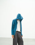WOOL TERRY KNIT ZIP HOODIE AQUA