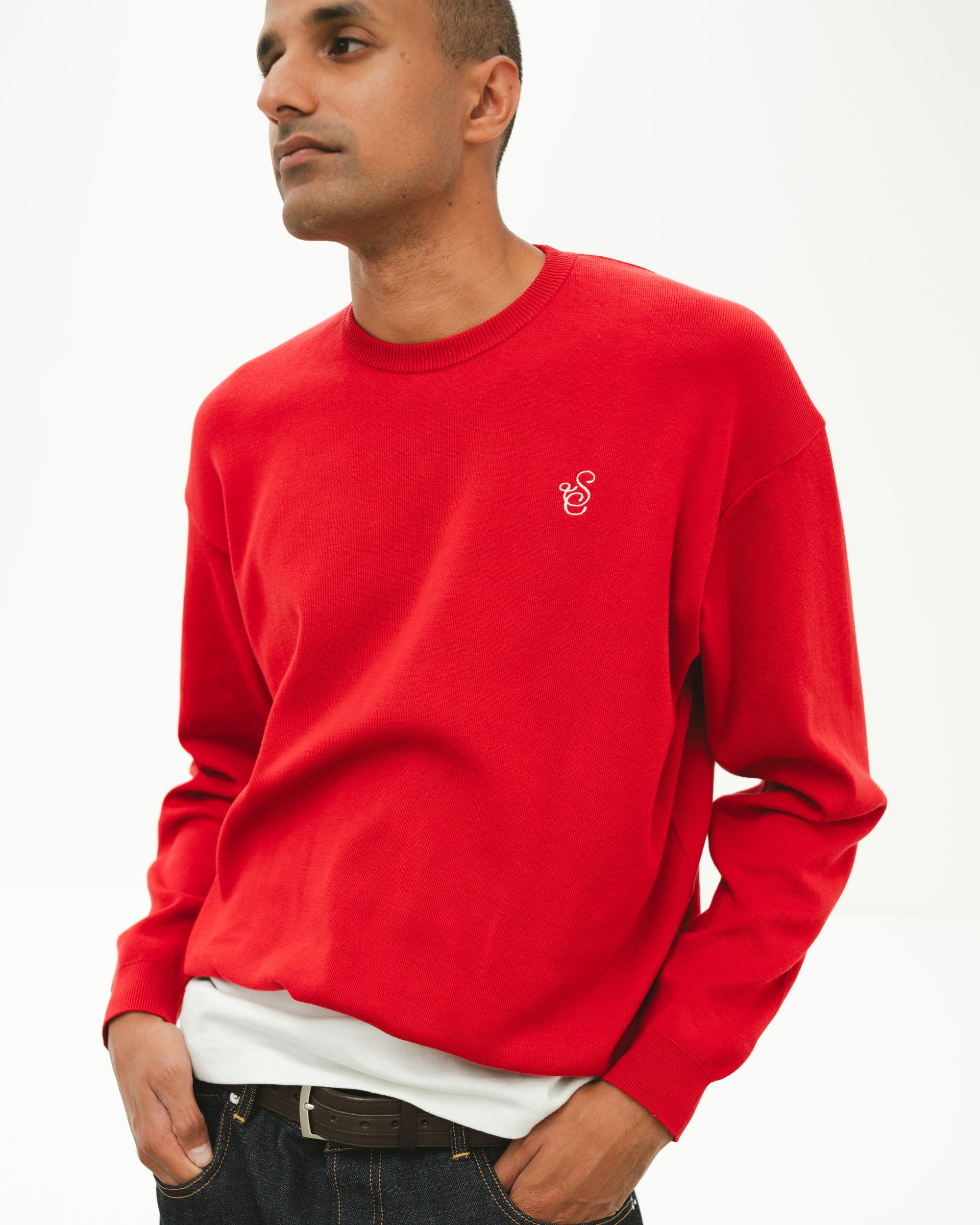 SCRIPT KNIT L/S TEE RED