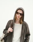 WOOL TERRY KNIT ZIP HOODIE DK.GRAY