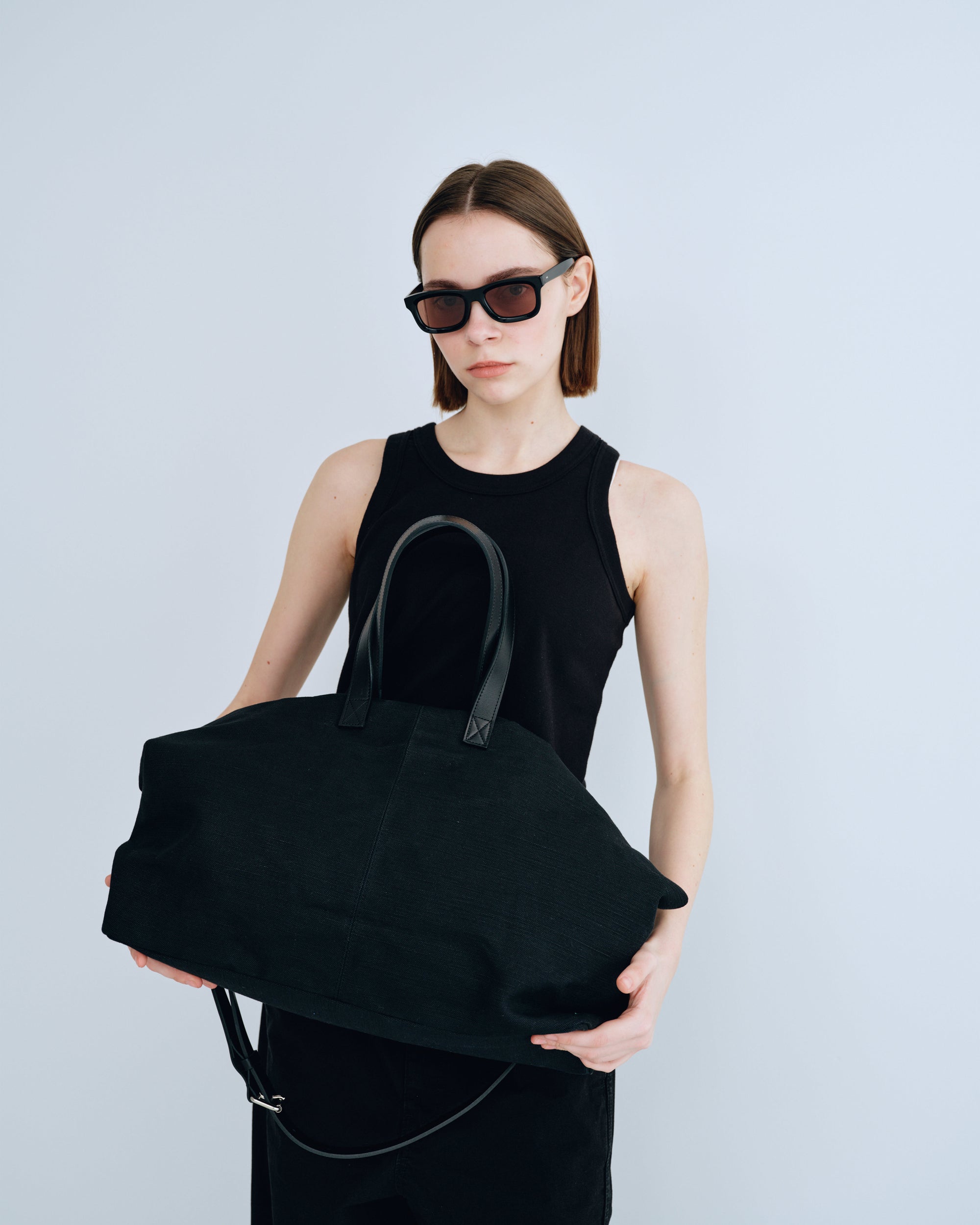 JUTE CANVAS TOTE BAG BLACK