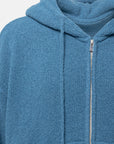WOOL TERRY KNIT ZIP HOODIE AQUA