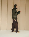 LINED EDGE SILK BLENDED TROUSERS DK.BROWN