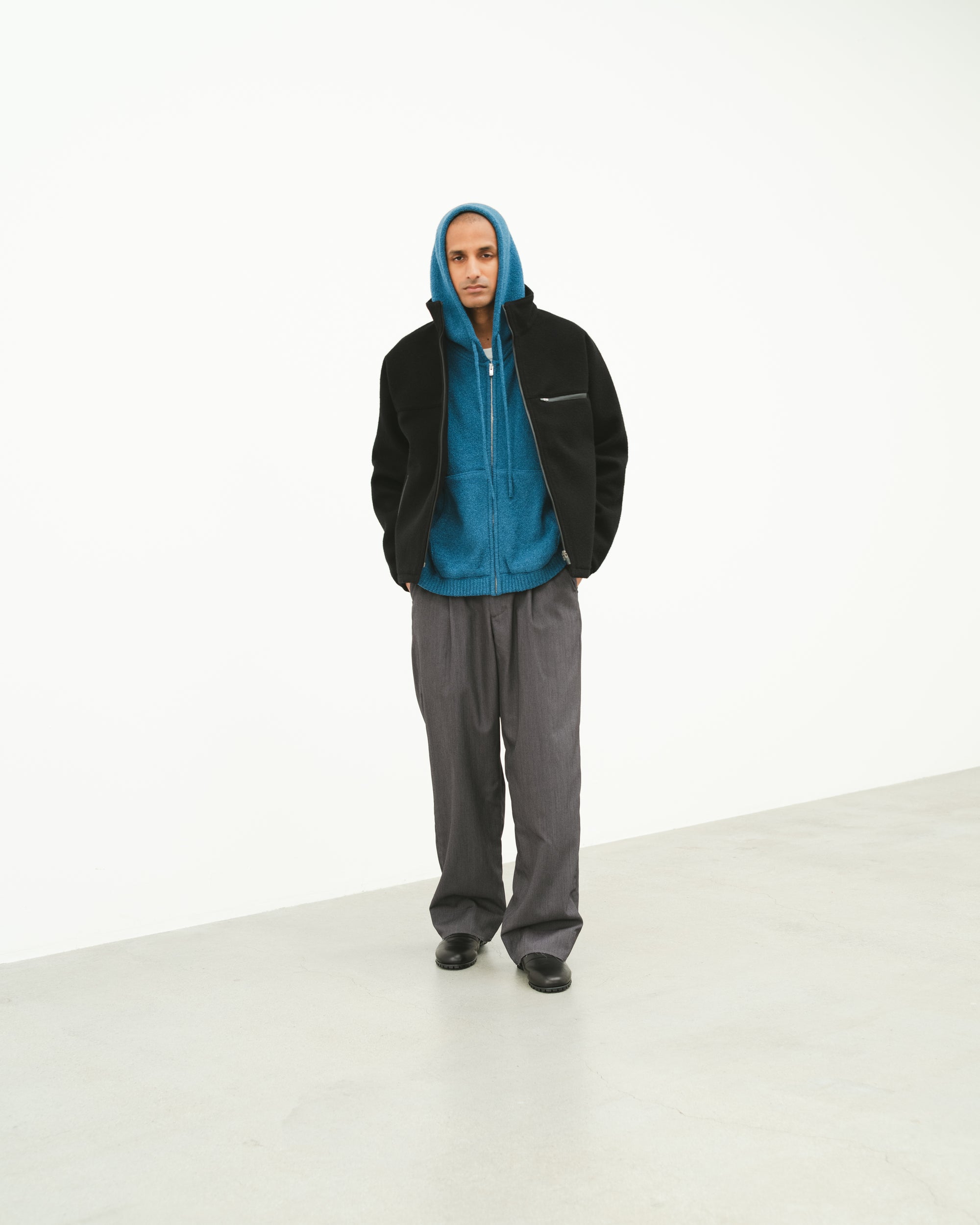 WOOL TERRY KNIT ZIP HOODIE AQUA