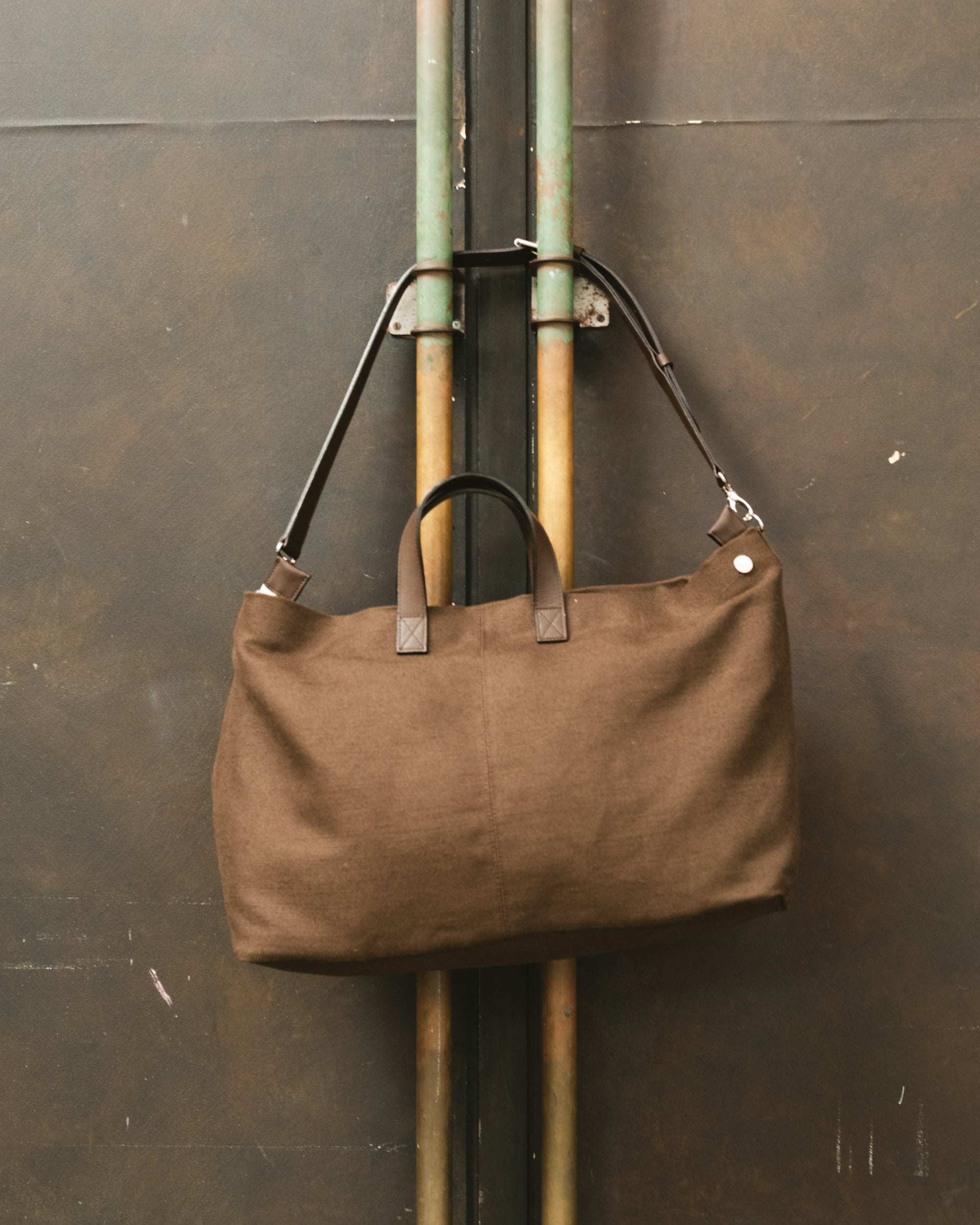 JUTE CANVAS TOTE BAG DK. BROWN