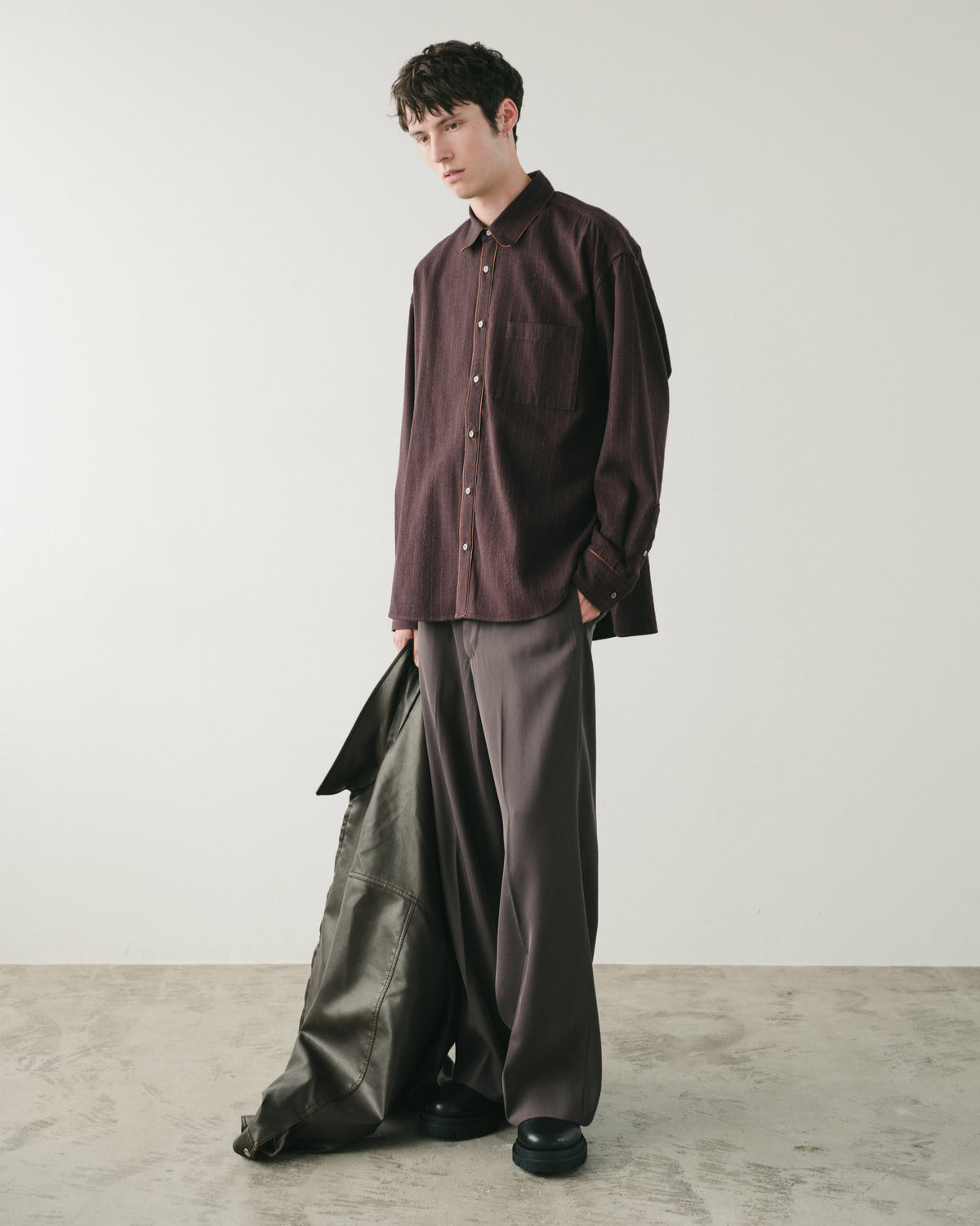LINED EDGE SILK BLENDED SHIRT DK.BROWN