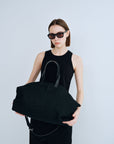 JUTE CANVAS TOTE BAG  BLACK