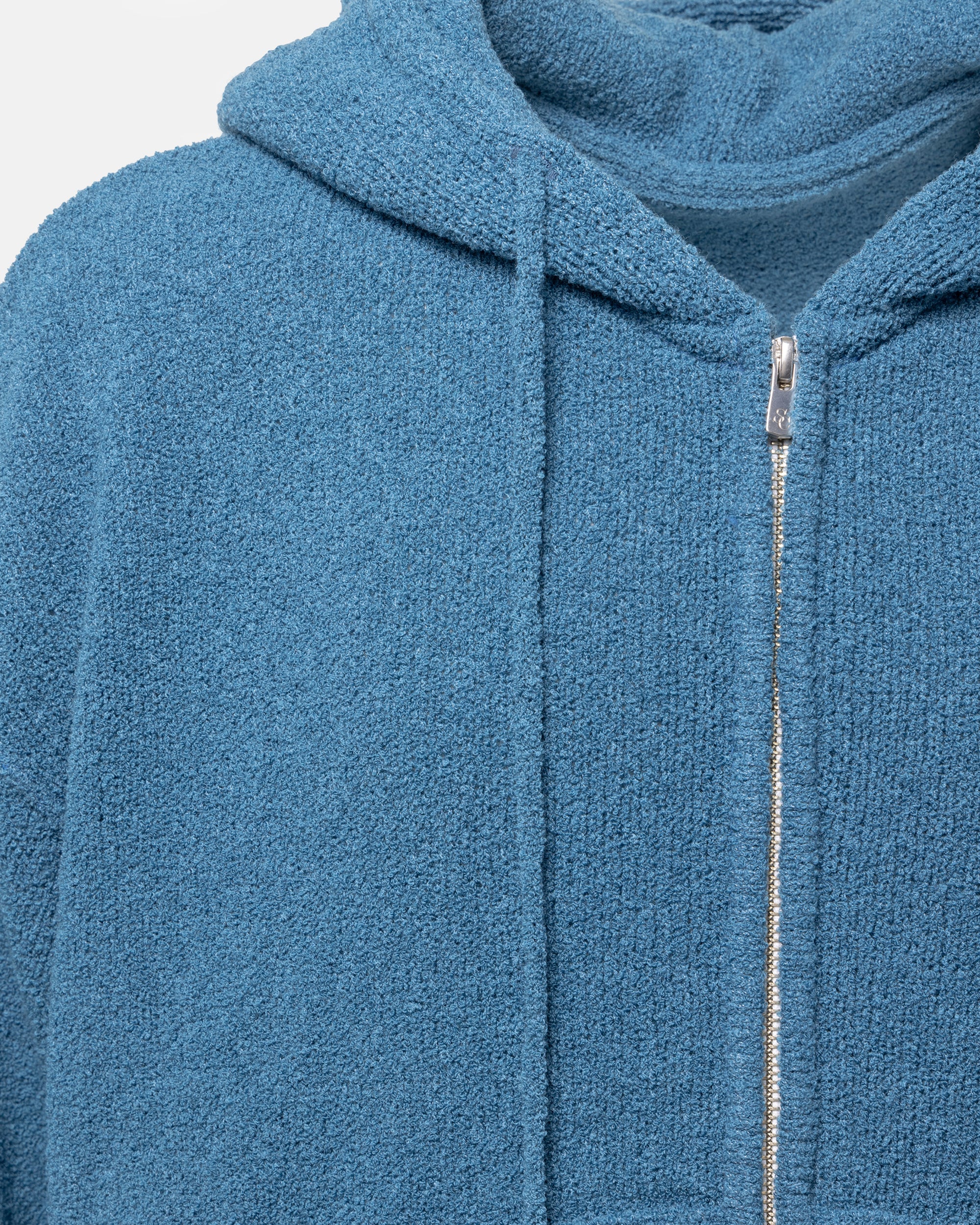WOOL TERRY KNIT ZIP HOODIE AQUA